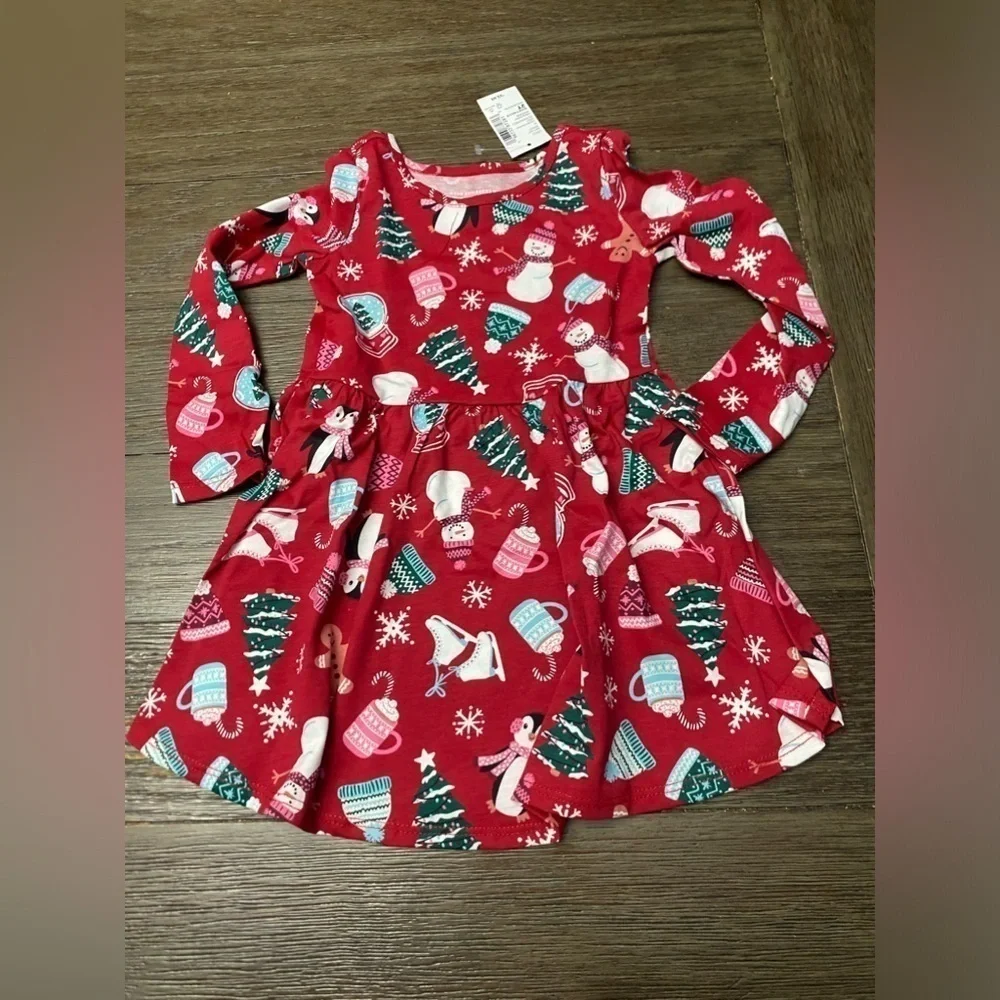 The Children Place red long sleeve Christmas Dresx 4T New with tag
